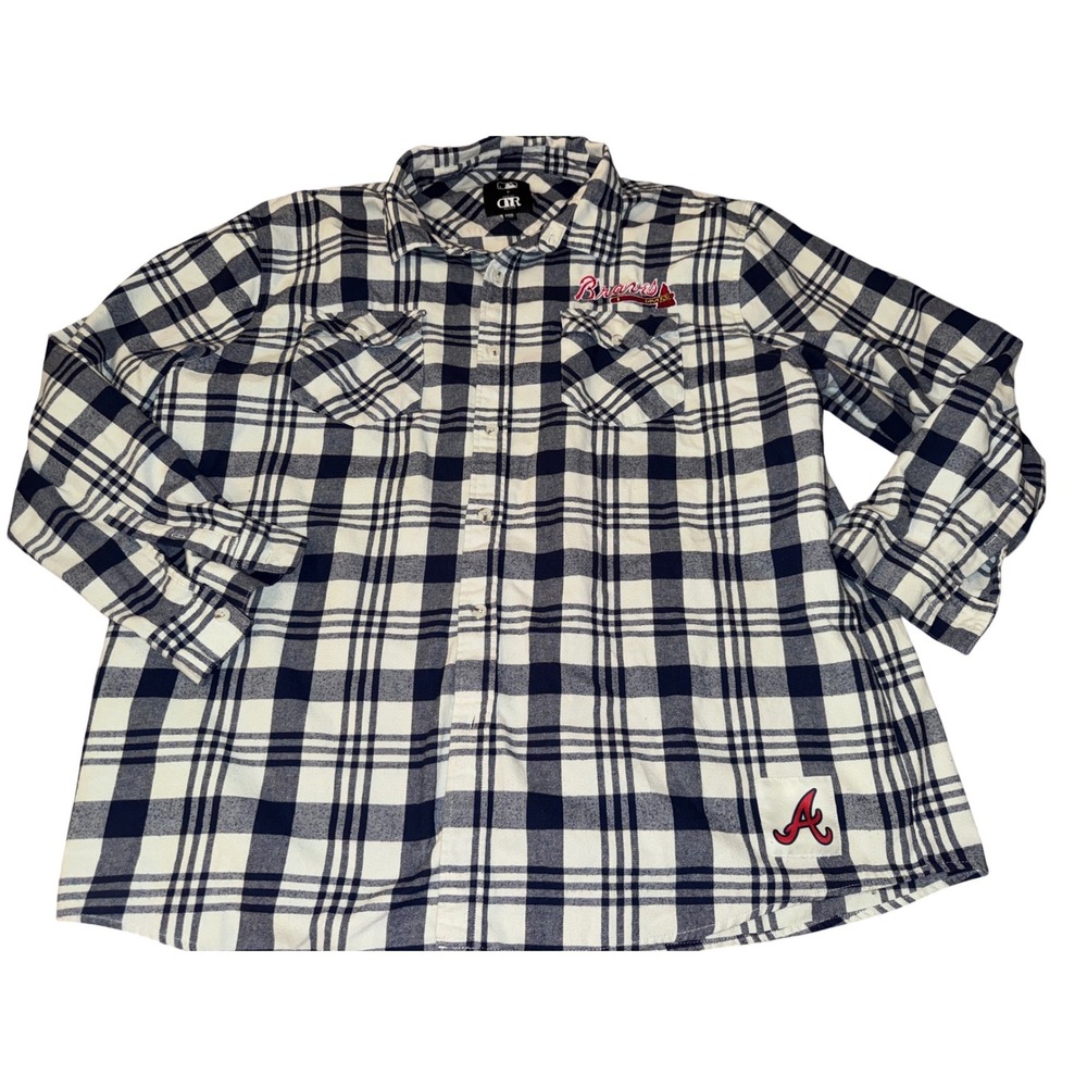 Darius Rucker MLB Atlanta Braves Navy White Plaid Flannel Shirt Mens‎ 3XL XXXL